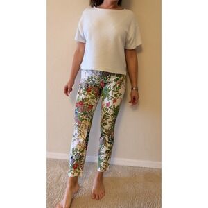 Up! Floral Print Stretch Ankle Pants Straight Leg White Multicolor size 2